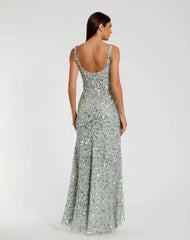 Green Sequined Low Back Slip Gown