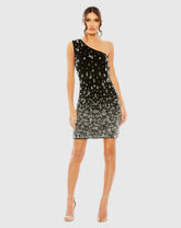 Black One Shoulder Crystal Drop Dress
