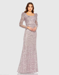 Embroidered Lace Applique Shoulder Detail Trumpet Gown