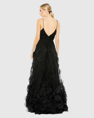 Black Embellished Floral High Low Sleeveless Gown