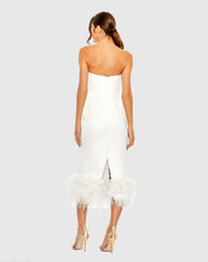 White Strapless Dress with Feather Trim