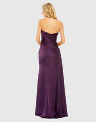Purple Strapless Bow Front Detailed Gown