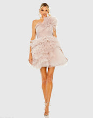 Tulle Ruffle One Shoulder Mini Dress
