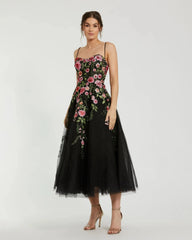 Slim Strap Sheer Bustier Embroidered Dress