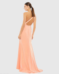 Peach One Shoulder Crepe Mermaid Gown