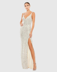 Silver Fully Sequined Scoop Back Gown