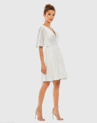 White Satin Flowy Flutter Sleeve Mini Dress