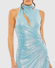 Blue High Neck Sleeveless Gown