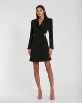 Black Crepe Blazer Rhinestone Trim Mini Dress