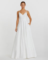 White Classic A-Line V-Neck Ball Gown