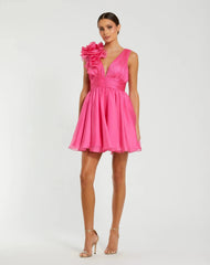 Ruffle V Neck Fit & Flare Mini Dress