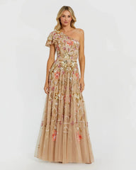 One Shoulder Embellished A-Line Gown