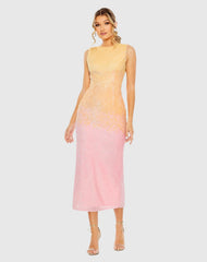 Multicolor High Neck Ombre Sequin Cocktail Dress