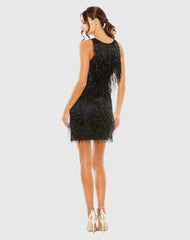 Black Beaded Fringe Mini Dress