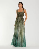 Green Sleeveless Sequin A Line Ombre Gown