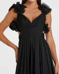 Black Ruffle Tiered Cut-Out Chiffon Gown