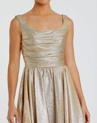 Gold Metallic Pleated Bodice Ball Gown