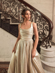 Gold Metallic Pleated Bodice Ball Gown