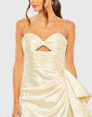 Beige Spaghetti Strap Cut Out Side Bow Gown