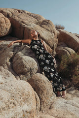 Black Sleeveless Floral Embellished Velvet Evening Gown