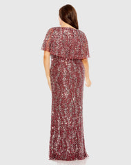 Red High Neck Column Gown with Cape