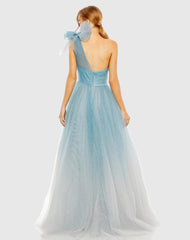 Blue Glitter One-Shoulder Ombre Gown with Bow