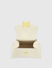 White Angular Small Leather Handbag With Gold Hardware