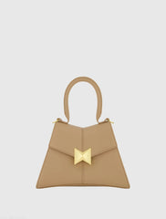 Angular Small Leather Handbag With Gold Hardware