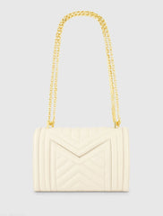 White Quilted Napa Leather Handbag With Gold Chain