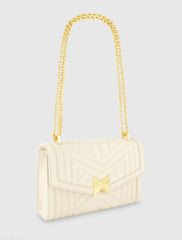 White Quilted Napa Leather Handbag With Gold Chain