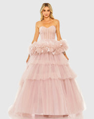 Pink Strapless Tulle Gown with Feather Detail - FINAL SALE