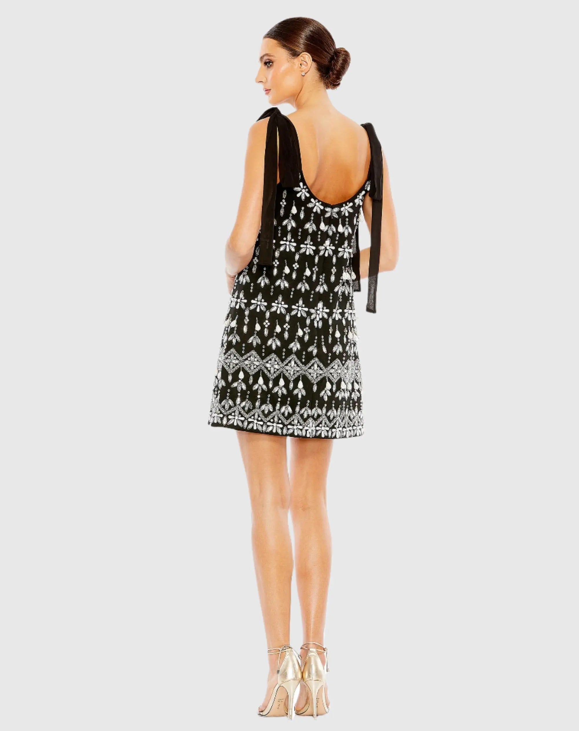 Black Jewel Encrusted Soft Tie Sleeveless Dress