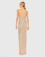 Gold Sequined Halter Strap Low Side Knot Gown
