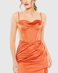 Orange Bustier Side Ruched Bodycon Gown