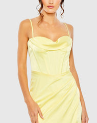 Yellow Bustier Side Ruched Bodycon Gown