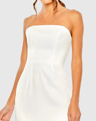 White Strapless Dress with Feather Trim