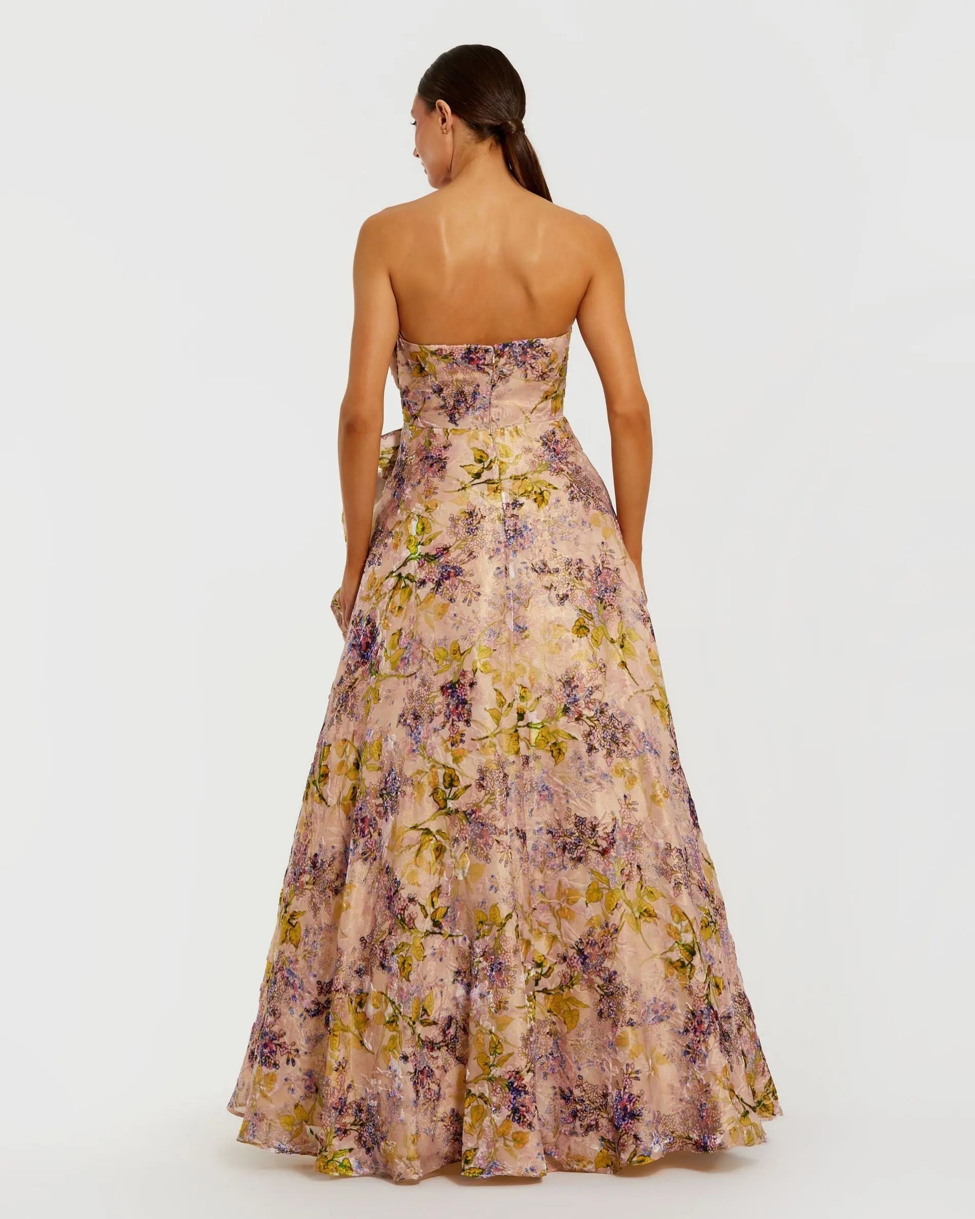 Pink Strapless Velvet Floral Ball Gown with 3D Rosette