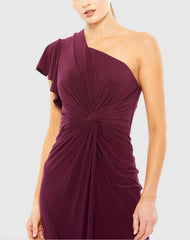 Red One Shoulder Midi Length Jersey Dress
