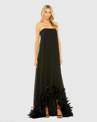 Strapless Flare Feather Hem Gown