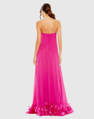 Pink Strapless Flare Feather Hem Gown