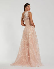 Pink Embellished One Shoulder A Line Gown