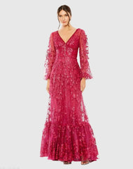 Puff Sleeve A-Line Embroidered Gown