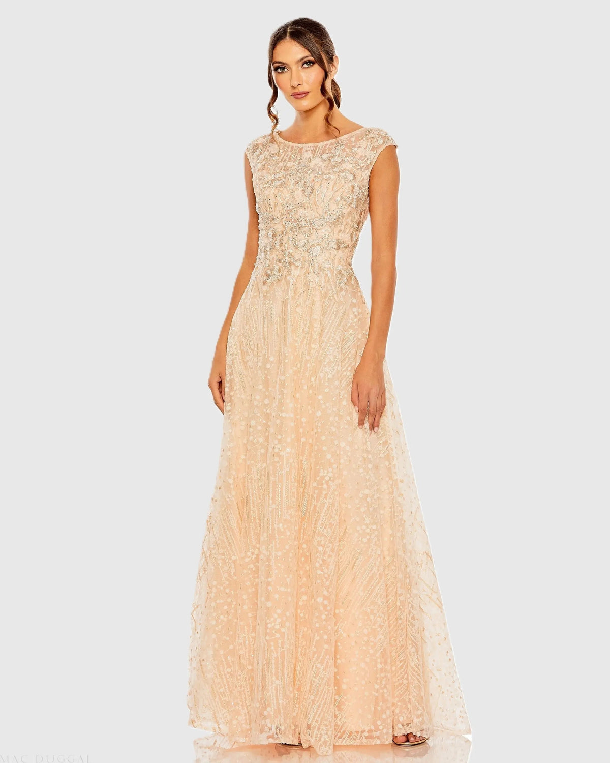 Light Orange High Neck Lace Embroidered Gown