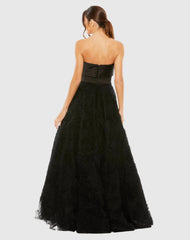 Black Strapless Front Bow Knot Tulle Gown