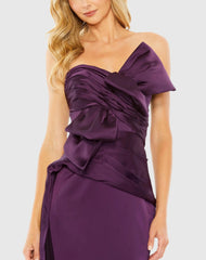 Purple Strapless Bow Front Detailed Gown