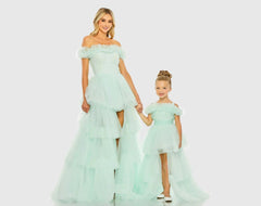 Green Off-the-Shoulder High-Low Tulle Gown - FINAL SALE