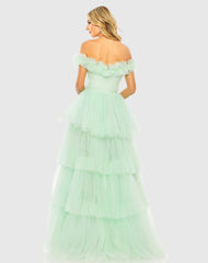 Green Off-the-Shoulder High-Low Tulle Gown - FINAL SALE