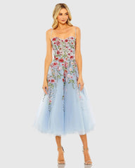 Slim Strap Sheer Bustier Embroidered Dress