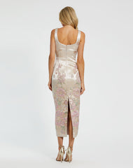 Ivory Slim Strap Scoop Neck Bustier Brocade Midi Dress