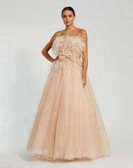 Pink Strapless Feather Bustier Ball Gown